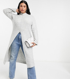 Длинный трикотажный джемпер с разрезом серого цвета Vero Moda Curve-Серый