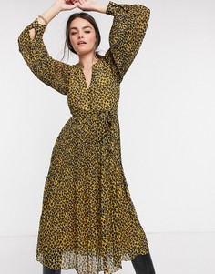 Платье миди с леопардовым принтом и завязкой на талии Traffic People-Мульти