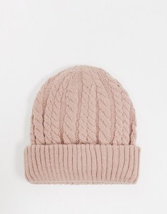 Розовая шапка-бини вязки "в косичку" Urbancode-Розовый