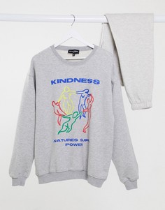 Oversized-свитшот New Girl Order с графическим принтом «KINDNESS»-Серый