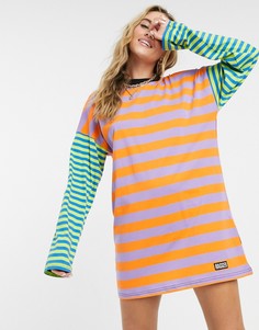 Платье-футболка The Ragged Priest в стиле oversized в полоску с цветными блоками-Мульти