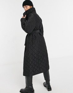 Черное стеганое пальто из переработанного материала с завязкой на талии & Other Stories-Черный
