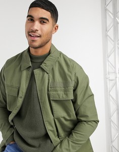 Куртка цвета хаки из рипстопа с четырьмя карманами Topman-Зеленый