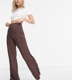 Шоколадно-коричневые классические широкие брюки с завышенной талией Flounce London Petite-Коричневый