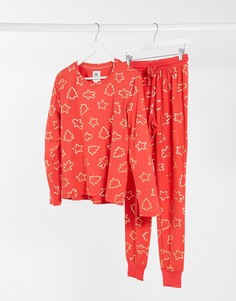 Новогодняя длинная пижама с фольгированным принтом Chelsea Peers-Красный