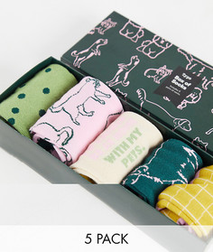 Набор носков Typo из пяти пар с разными принтами с собачками-Мульти