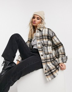 Куртка-рубашка цвета верблюжьей шерсти в черную клетку Bershka-Многоцветный
