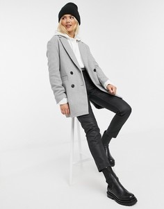 Серое двубортное пальто в строгом стиле Pimkie-Серый