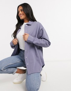 Выбеленная синяя трикотажная куртка-рубашка в стиле oversized из флиса ASOS DESIGN-Синий