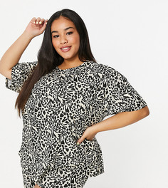 Пижамный комплект из футболки и шорт с леопардовым принтом ASOS DESIGN Curve-Мульти