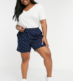 Темно-синие шорты в горошек с завязкой на поясе Junarose-Темно-синий