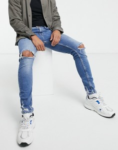 Светло-голубые супероблегающие рваные джинсы Bershka-Голубой