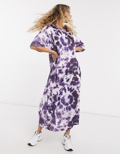 Платье-футболка миди в стиле oversized с принтом тай-дай New Girl Order-Фиолетовый цвет