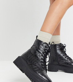 Ботинки на шнуровке с рифленой подошвой Simply Be Extra Wide Fit-Черный цвет