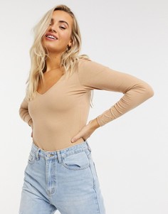 Бежевое боди с V-образным вырезом New Look-Neutral