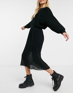 Черная плиссированная юбка миди в сеточку Pimkie-Черный