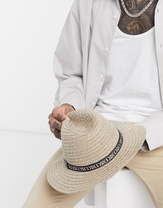 Соломенная шляпа цвета экрю с контрастной лентой ASOS DESIGN-Белый