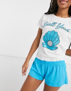 Пижама с шортами и принтом "shell yeah" Brave Soul-Синий