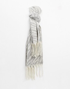 Серый шарф со звериным принтом и кисточками Aldo
