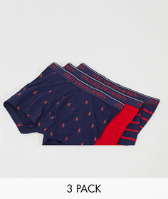 Набор из 3 боксеров-брифов темно-синие/в полоску/красные с логотипом на поясе Polo Ralph Lauren-Мульти