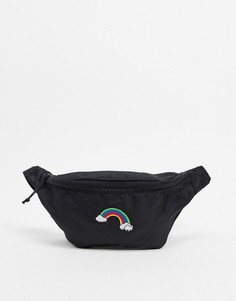 Черная нейлоноваая сумка-кошелек на пояс с вышивкой радуги ASOS DESIGN-Черный