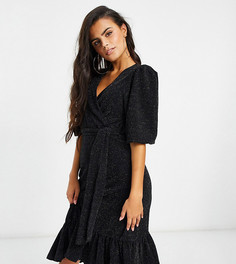 Черное блестящее платье миди с рукавами-фонариками Y.A.S. Petite Scarlet-Черный