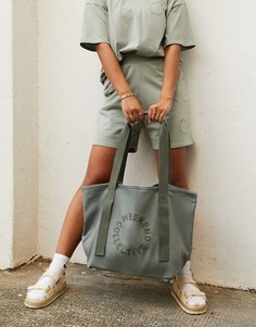 Парусиновая сумка-тоут шалфейного цвета ASOS DESIGN Weekend Collective-Зеленый