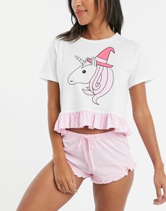 Короткий пижамный комплект с единорогом Brave Soul-Розовый