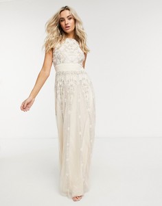 Свадебное платье макси кремового цвета с отделкой Lace & Beads-Белый