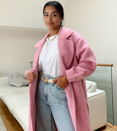 Розовое пальто в стиле oversized из фактурной ткани ASOS DESIGN Petite-Розовый