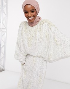 Белое платье макси с рукавами "летучая мышь" и искусственным жемчугом ASOS EDITION-Белый