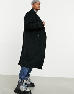 Удлиненное пальто oversized с добавлением шерсти черного цвета ASOS DESIGN-Черный