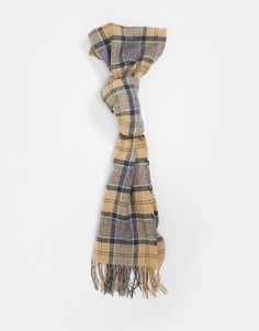 Светло-бежевый шарф в клетку тартан из овечьей шерсти Barbour-Neutral