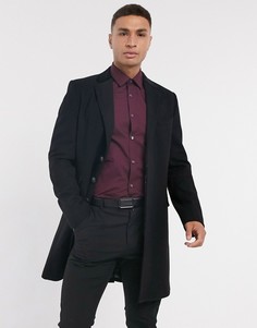Классическое однобортное пальто с добавлением шерсти и бархатной отделкой на воротнике Gianni Feraud-Черный