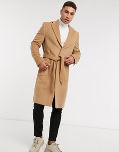 Удлиненное пальто с добавлением шерсти и поясом Gianni Feraud-Коричневый