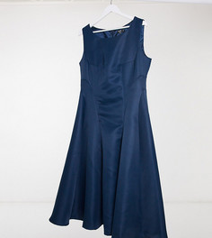 Короткое приталенное платье темно-синего цвета с высоким воротником Chi Chi London Plus-Темно-синий
