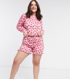 Розовые шорты от пижамы с оборками и клубничным принтом Outrageous Fortune Plus-Мульти