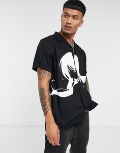 Рубашка с короткими рукавами и принтом в стиле аниме Night Addict-Черный