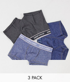 Комплект из трех синих боксеров-брифов c логотипом Jack & Jones-Темно-синий