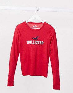 Красный лонгслив с логотипом спереди Hollister