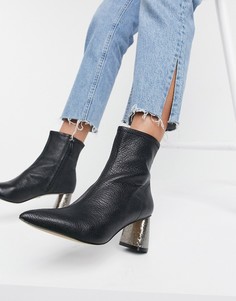 Черные кожаные ботильоны на каблуке Kurt Geiger London Rio-Черный