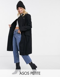 Черное пальто миди с запахом ASOS DESIGN Petite-Черный