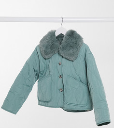 Стеганая куртка с воротником из искусственного меха Annorlunda-Зеленый