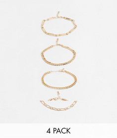 Набор золотистых браслетов-цепочек с узором «греческая волна» ASOS DESIGN-Золотой