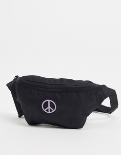Черная нейлоновая сумка-кошелек на пояс с вышивкой символики мира ASOS DESIGN-Черный