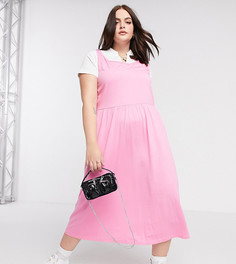 Розовое свободное платье миди с завязками на плечах Vero Moda Curve-Розовый