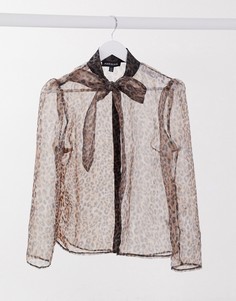 Блуза из органзы с бантом и леопардовым принтом Parisian-Мульти