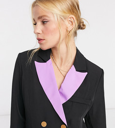 Двубортный oversized-пиджак с фиолетовыми лацканами Annorlunda-Черный