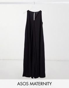 Черный свободный комбинезон в стиле минимализма с V-образным вырезом ASOS DESIGN Maternity