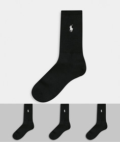 Три пары черных носков в рубчик Polo Ralph Lauren-Черный